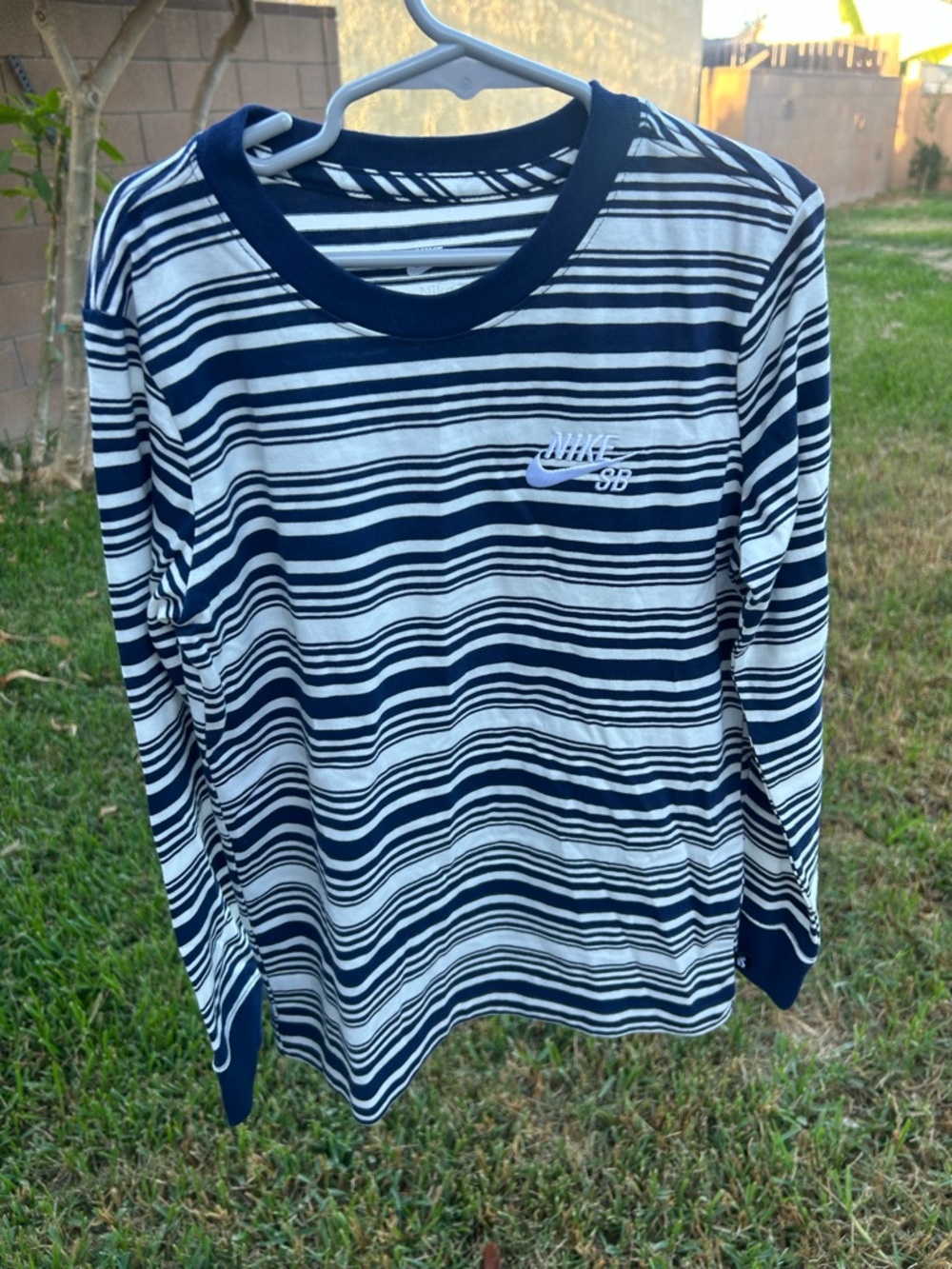 Nike Navy & White Striped Long-Sleeve Tee